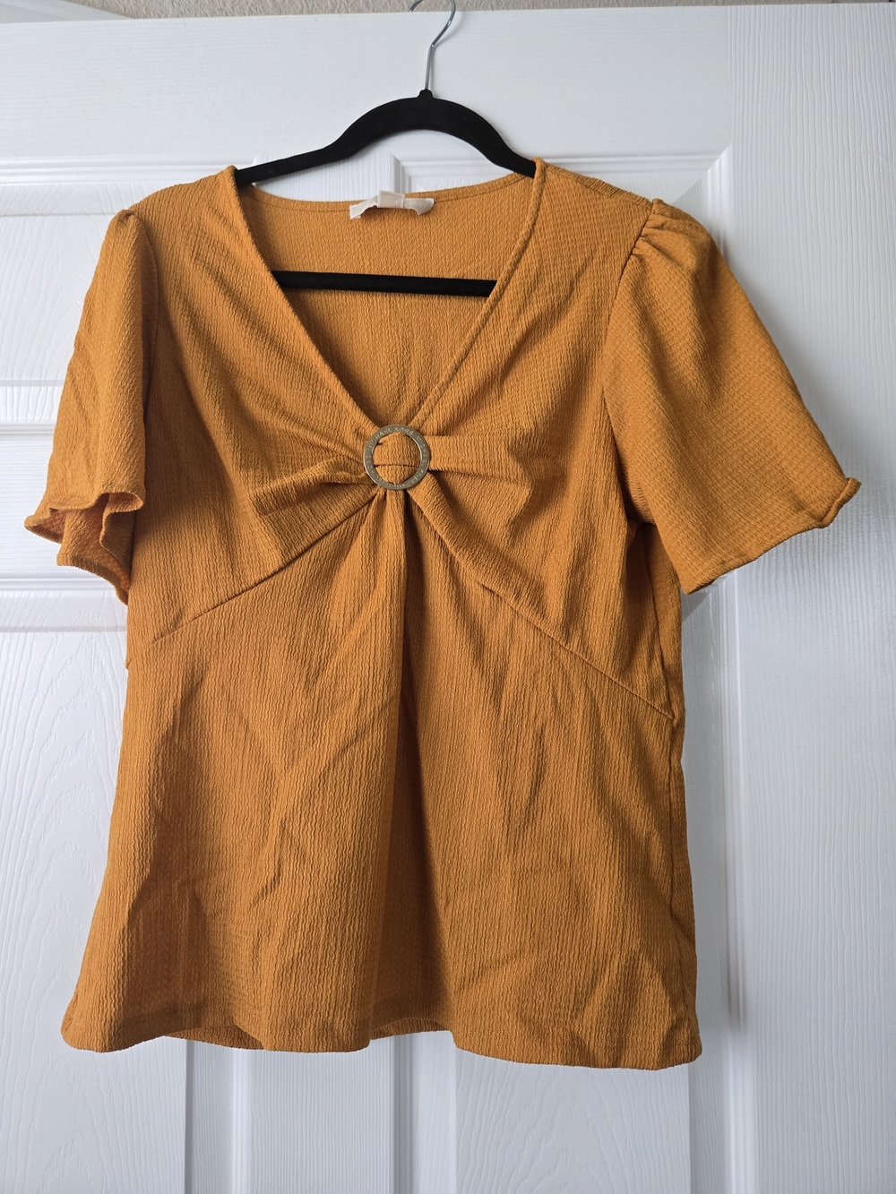 Michael Kors Mustard Yellow Ring-Front V-Neck Top
